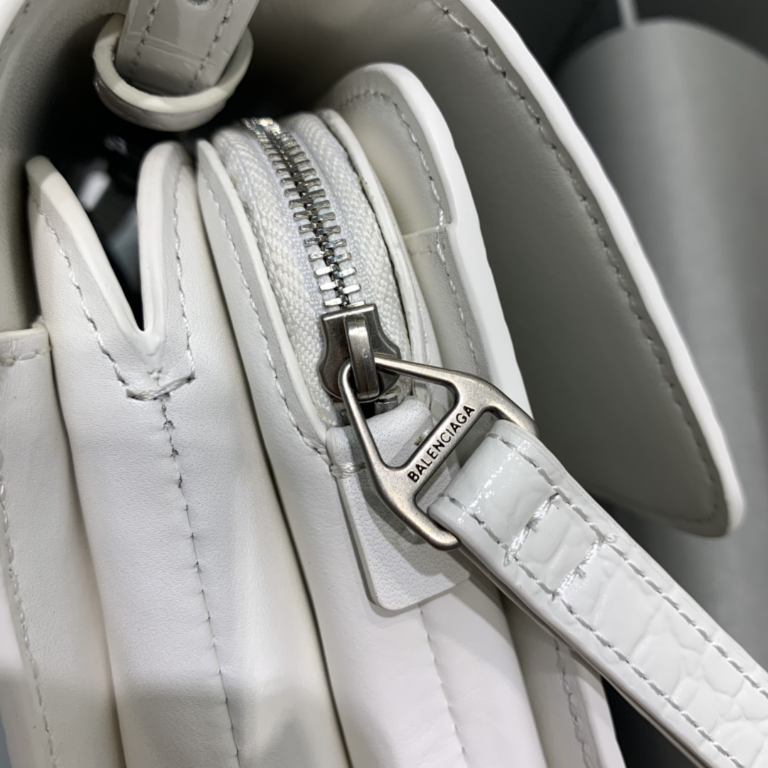 Balenciaga Small Woc Crocodile Embossed Shoulder Bag White